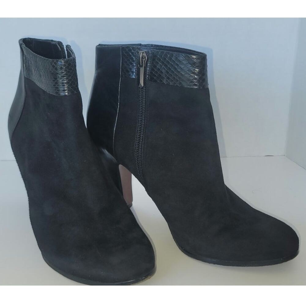 Sam Edelman Shay Black Suede Ankle Boots Pebbled Leather Trim Side Zipper Size 8